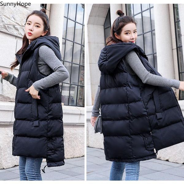 

women's vests down cotton vest mid-length 2021 autumn and winter sleeveless jacket fashion loose plus size, Black;white