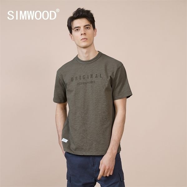 

simwood summer new bamboo joint cotton fabric t-shirt men letter print loose plus size vintage brand clothing sk170137 210410, White;black