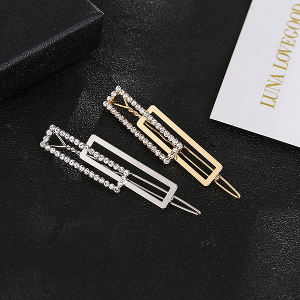 

hairpin chinese restaurant female fashion trendsetter hair accessories square diamond clip versatile headdress, Golden;silver