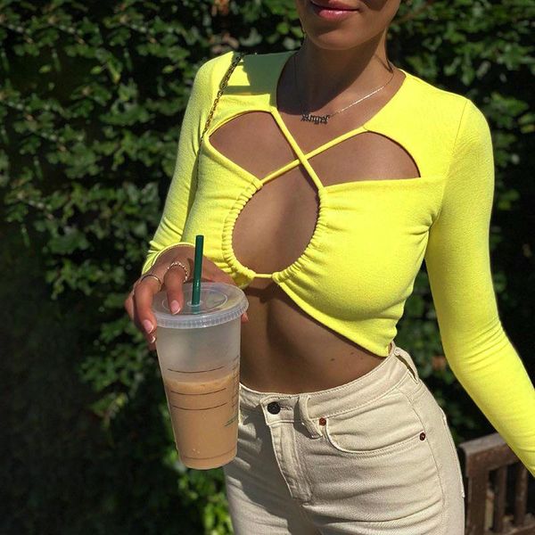 

women's t-shirt seasons bright color hollow out t shirt for women fashion bandage skinny corset female vest party club summer asts8, White