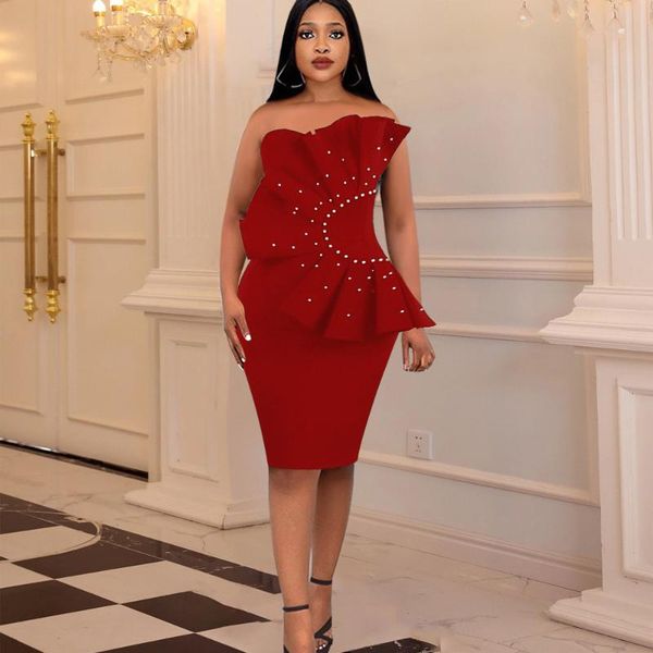 

ethnic clothing dashiki african dresses for women black tube backless party beading ruffles ladies night evening birthday africa, Red