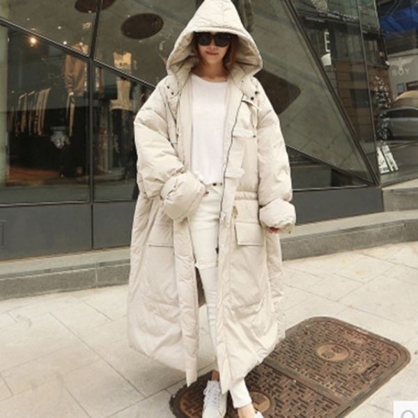 

winter korean style women long warm parkas coat women new cotton hooded thick parkas coats solid color thick women clothing 210421, Black