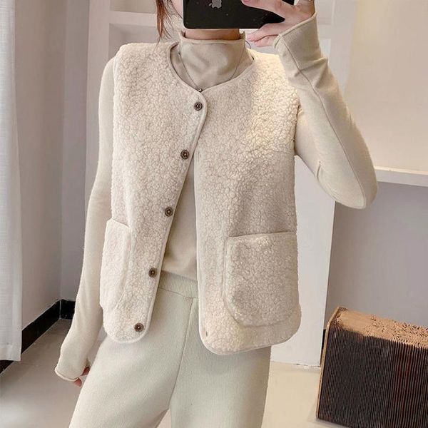 

women's vests spring nnd autumn waistcoat fashion cardigan lamb velvet women outer wear vest casual korean loose, Black;white