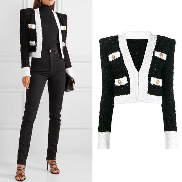 

women's jackets coat european and american women s black white splicing contrast tweed short jacket spring, Black;brown
