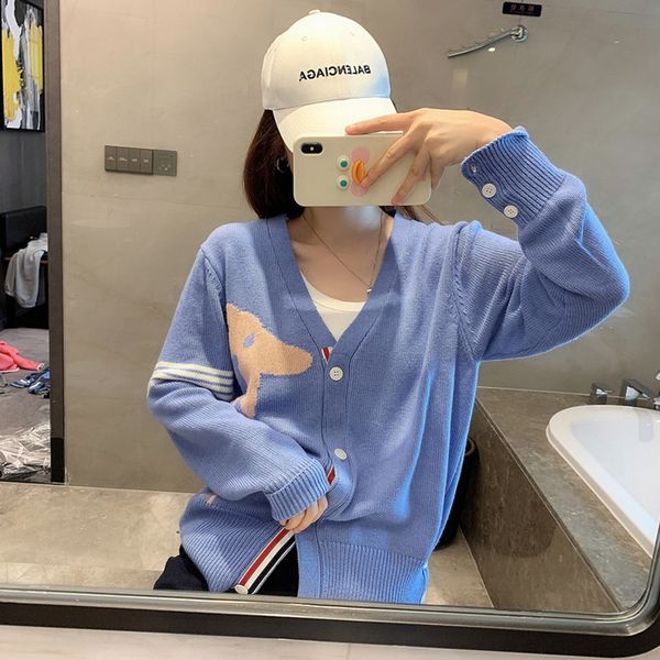 

giraffe jacquard knitted cardigan women's 2021 early autumn new fashion versatile tb four bar thin coat, White;black