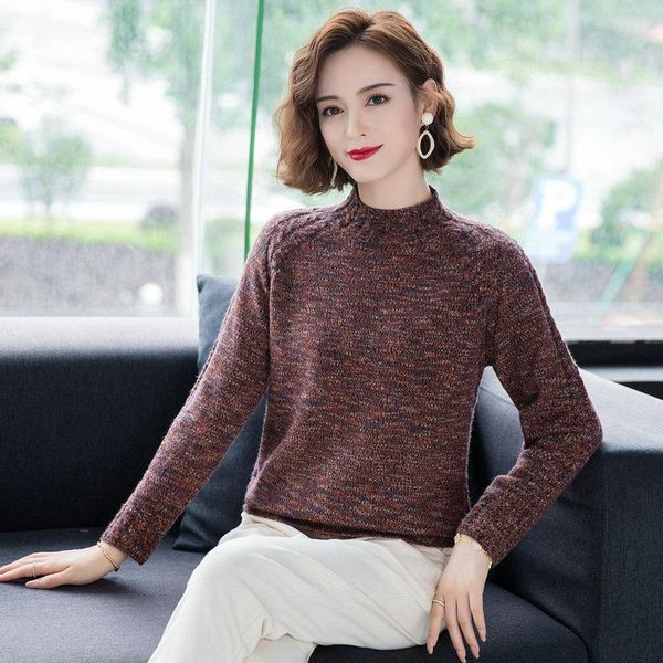 

women's sweaters autumn winter women color yarn pullover pink apricot red coffee mock neck cable-knit soft warm jersey knitwear lady, White;black