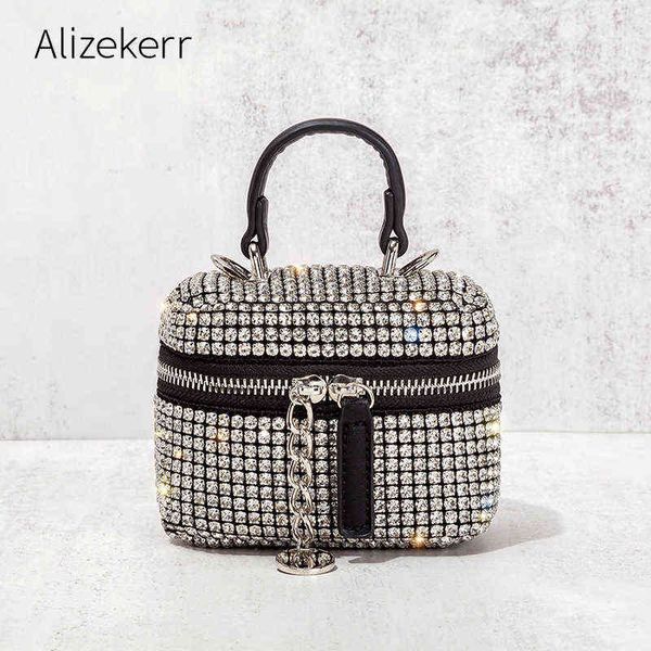 

evening bags mini gold rhinestone box handbag luxury fashion cute chain lipstick shiny diamonds shoulder crossbody bag 220315