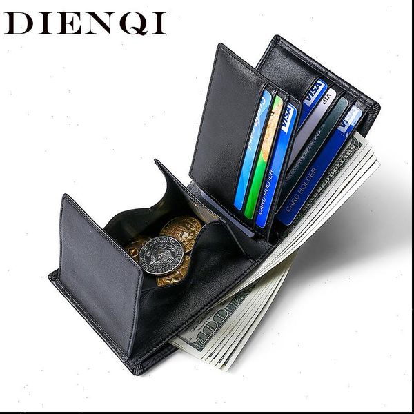 

rfid real genuine leather men wallets small slim billfold card wallet purses coin pocket bag black male walet valet, Red;black