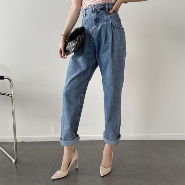 

women's jeans 2021 spring summer women harem pants loose high waist fashion blue denim female trousers streetwear korean clothing