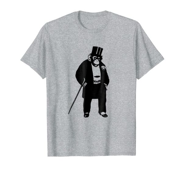 

funny chimp in a suit -ape - monkey - hat - cane t-shirt, White;black