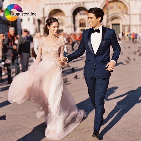 

men's suits & blazers navy blue groom tuxedo men suit wedding black shawl lapel slim fit costume homme man blazer jacket 2pie, White;black