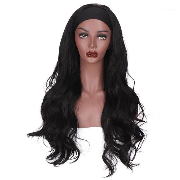 

synthetic long wavy headband wig for black women none replacement body wave daily party headwraps hair wigs1