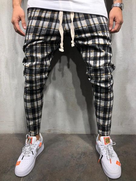 

men's pants fitness fashion lattice jogger brand trousers casual gym sportswear tight-fitting sweatpants, Black