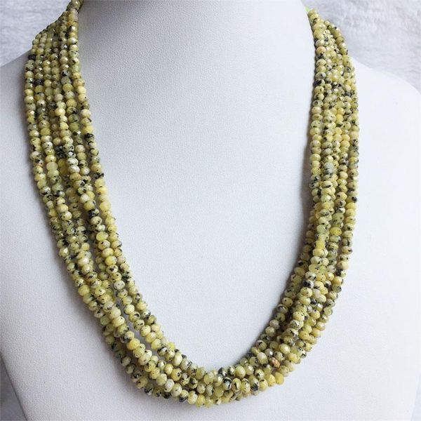 

chains africa grass yellow turquoise chain necklace for women natural faceted stone beads choker collares 3*4mm abacus gift jewelry, Silver
