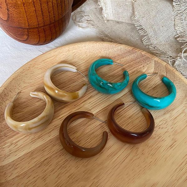 

hoop & huggie selling fashion vintage pattern acetate acrylic c shape earrings jewelry for women, Golden;silver