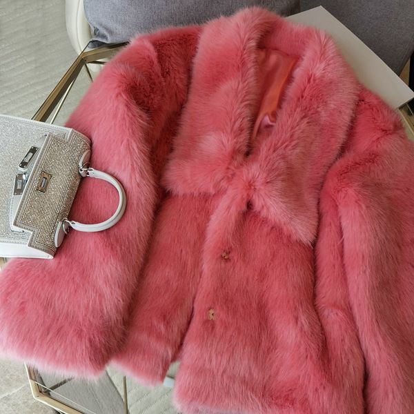 

blends elegant women sweet fake fox jackets winter celebrity ladies square collar short faux fur coats a332, Black