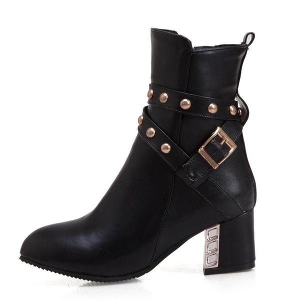 

rivet women's ankle boots square low heels motorcycle female black white yellow women shoes autumn winter large size