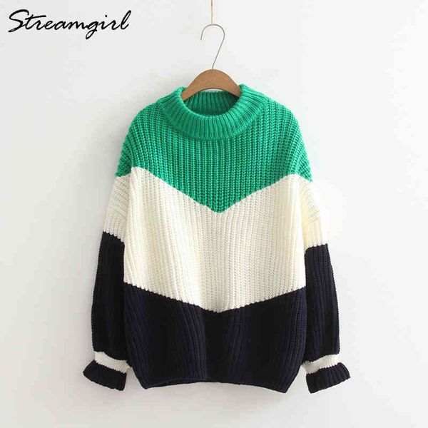 

thicken sweaters fashion women loose warm sweater oversize green winter woman sweater coarse knitted knitting pullovers 210421, White;black