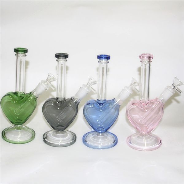 9 polegadas em forma de coração Bongue vidro narguilé rosa Dab Bubbler de óleo alto alto espesso de copo de água com tigela de 14 mm Banger prego