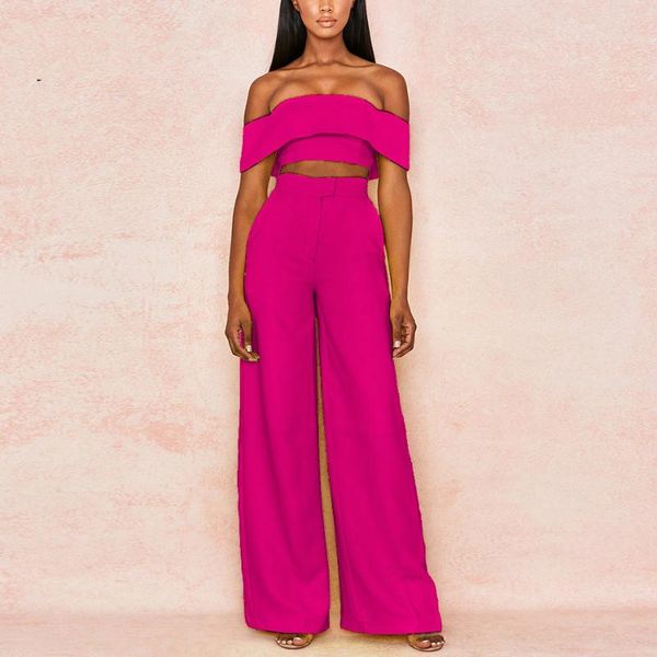 

women's pants & capris liser 2021 summer women fashion slash neck two pieces bodycon club celebrity party fuchsia pant vestidos, Black;white