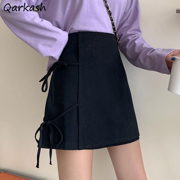 

skirts women summer black side bandage chic sheath lace-up a-line solid mini skirt girls all-match harajuku trendy retro empire