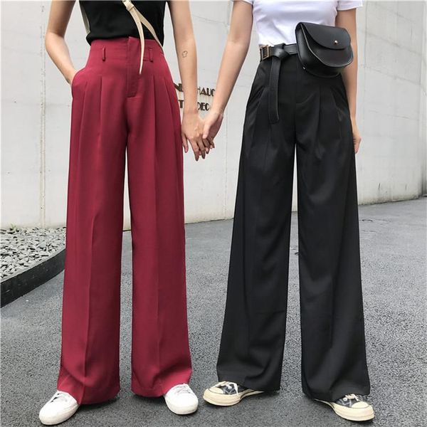 

women's pants & capris ead 2021 spring and summer high waist suit wide leg female korean casual slim straight trousers large size black, Black;white