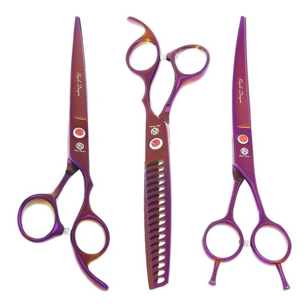 

hair scissors 7" purple dragon dog grooming forceps pets trimmer japan 440c curved cutting tijeras animal thinning shears b0022b
