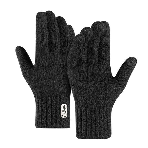 

pair autumn winter knitted touch screen gloves thermal for men and women cycling, Black
