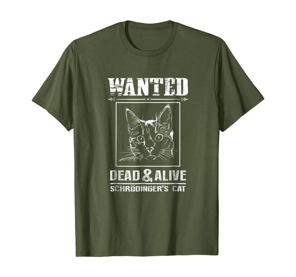 

schrodingers cat wanted dead alive funny science t-shirt, White;black