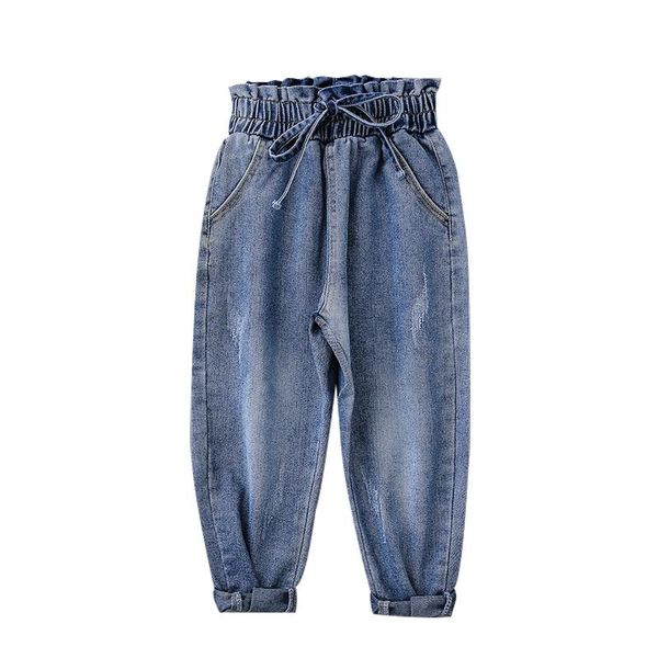 

jeans girls 2021 fashion autumn kids children blue high waist harem pants for teen 3-10y