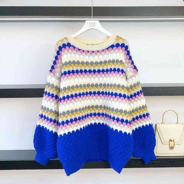 

Autumn Colorful Striped Korean Casual Women Knit Pullovers Sweaters Loose Lantern Sleeve Female Sweet Jersey Mujer Autumn Jumper, White;black