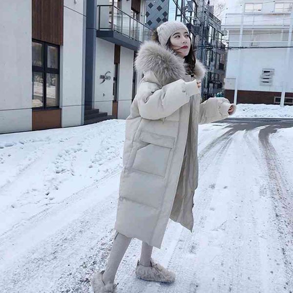 

women's suits & blazers 2021 winter jacket turtleneck high-winded warm snow coat big fur loose, White;black