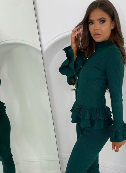 

fashion elegant style two women tracksuits pieces set solid o neck and long pants, Gray
