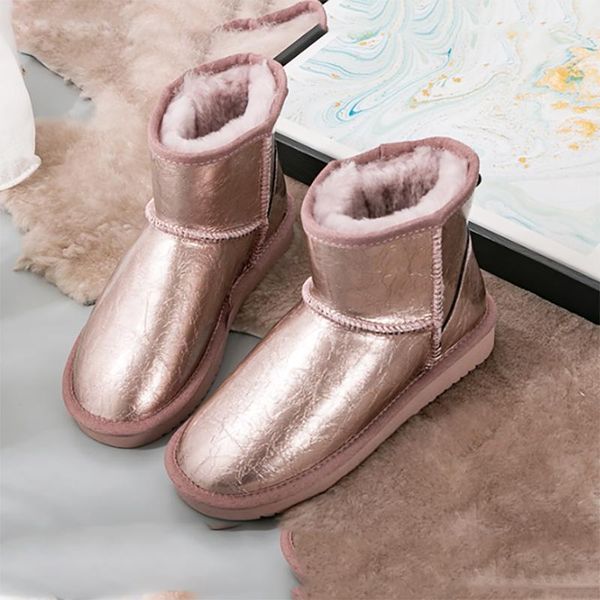 

boots 2021 fashion 100% genuine cowhide leather snow australia real wool classic women warm winter shoes for, Black