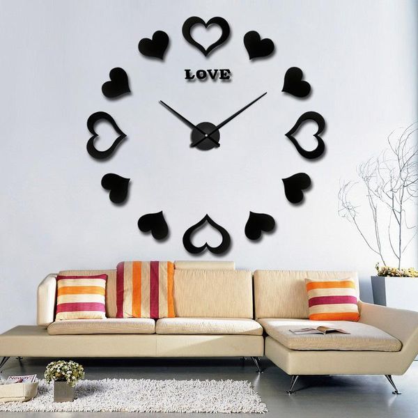 

wall clocks love style clock quartz fashion watches 3d real big rushed mirror sticker diy living room decor