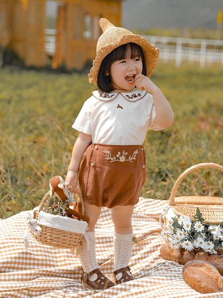 

girls' embroidered shorts big pp children's fashion foreign style outer summer loose pants, Black