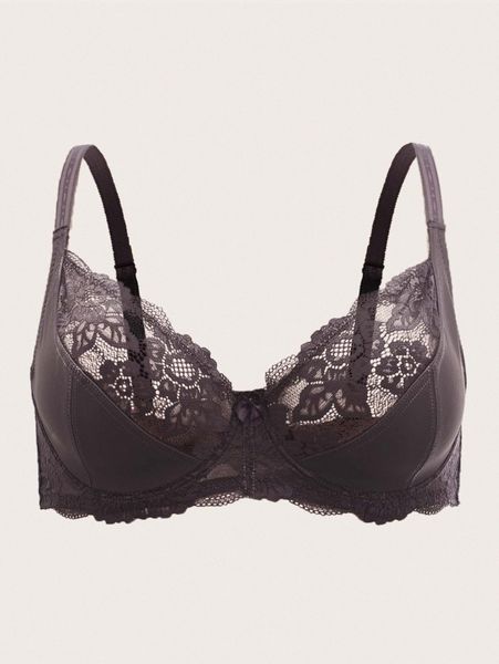 

plus contrast lace underwire bra r166#, Black;white