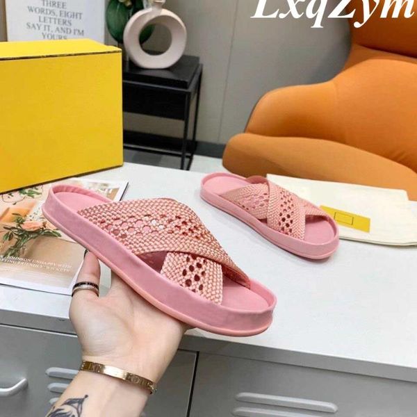 

fashion pink stretch lace wedge heel flat slipper handmade woven slippers sandals women shoes brand designer cross-tied, Black