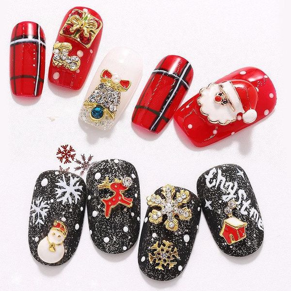 

10pcs 3d alloy christmas santa claus elk/deer snowflake bell tree gift hat nail art accessories decoration charms1, Silver;gold