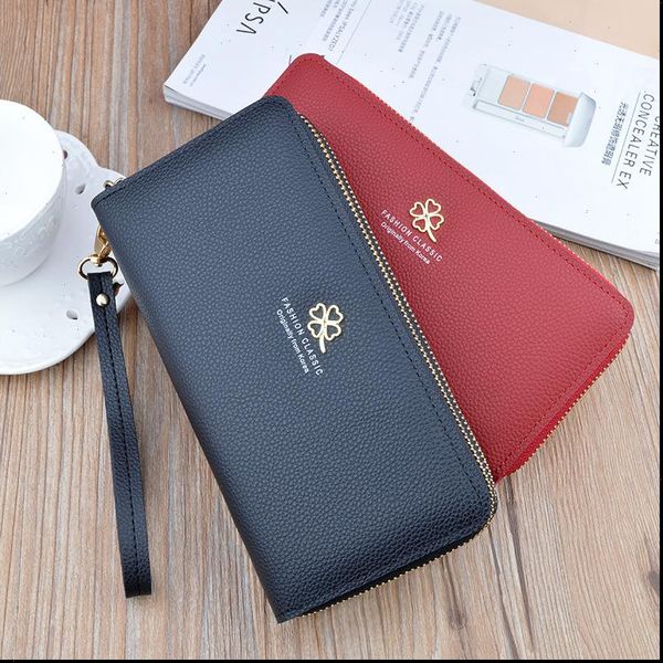 

womens wallet brand long fashion quality card holder classic female double zipper red women clutch, Red;black