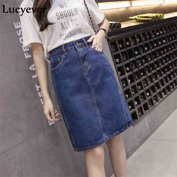 Lucyever Kore Gevşek Kadın Denim Midi Etek Yaz A-Line Mavi Kadın Kot Vintage Rahat Pamuk Artı Boyutu Faldas 5XL 210621