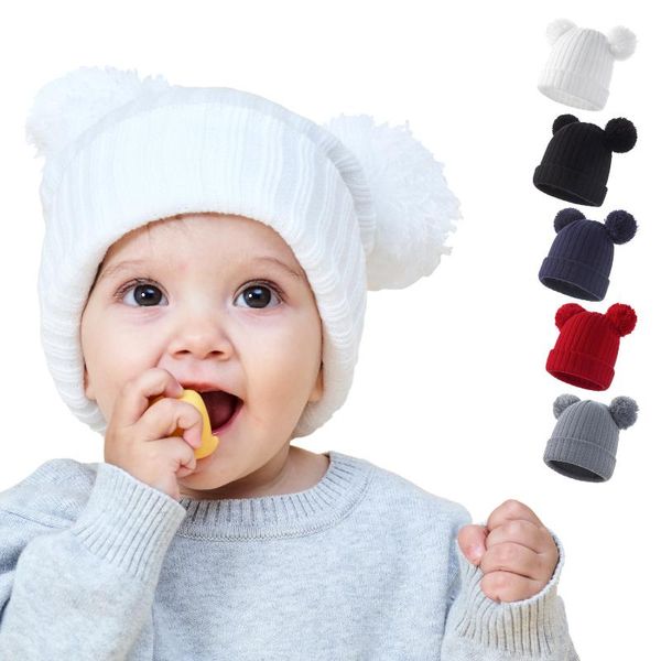 

caps & hats baby hat winter children knitted cute cap for girls boys casual solid color beanies, Yellow