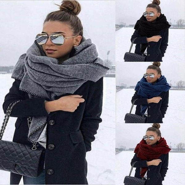 

scarves winter women long scarf cashmere fashion warm solid color triangle shawl soft wool hijab, Blue;gray