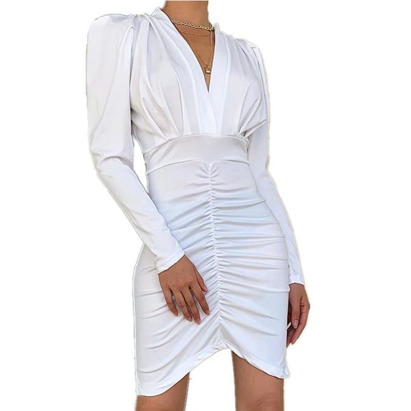 

autumn office lady vintage puff long sleeve deep v neck dress formal party bandage dresses elegant women bodycon vestidos casual, Black;gray