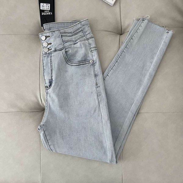 

autumn leg fine control light color high waist casual women's slim pants, Blue