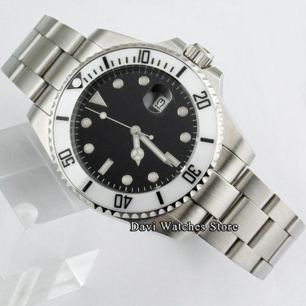 

wristwatches luxury 43mm/40mm sterile mens watches black dial white ceramic bezel nh35 automatic movement male clock mechanical watch, Slivery;brown