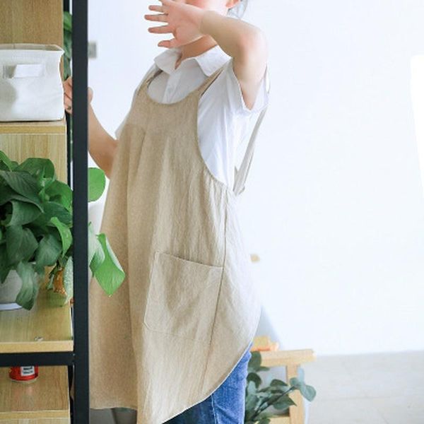 

aprons apron korean style simple retro pastoral shoulders strap home comfortable overalls kitchen cleaning