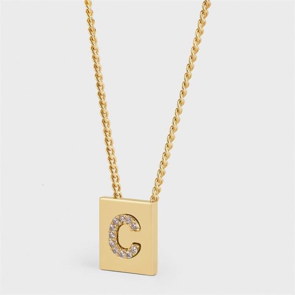 

necklace 2021celi diamond c-shaped 26 letter series brass gold plated, Silver