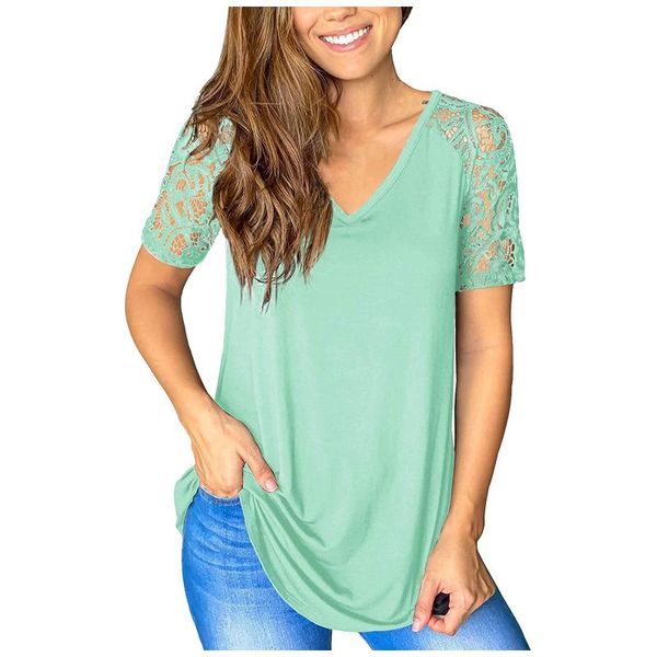 

women's t-shirt fashion female lace short sleeve v-neck loose casual summer tee harajuku shirt, White