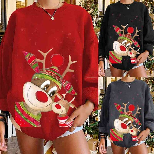 

christmas sweater women long sleeve casual pullover christmas elk deer print ladies o-neck jumper pull de noel, White;black